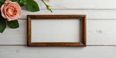 A wooden picture frame adorned with plants.