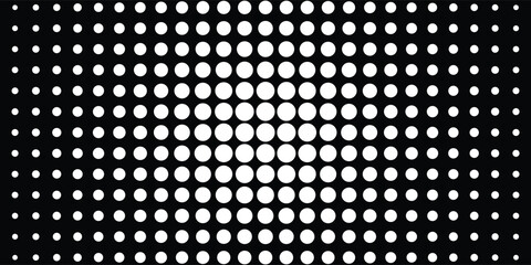 White vector halftone dots in spiral form. Geometric art. Segmented circle. Circular shape. Trendy design element for border frame, round logo, tattoo, sign, symbol, badge, emblem, web pages. vector