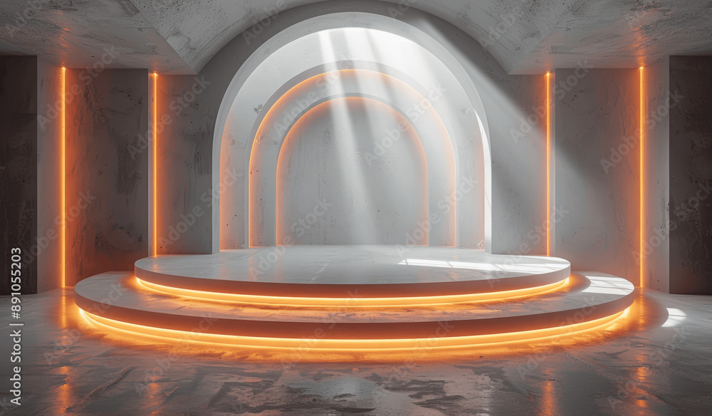 Poster abstract white room with built-in lighting and empty stage for modern product presentation