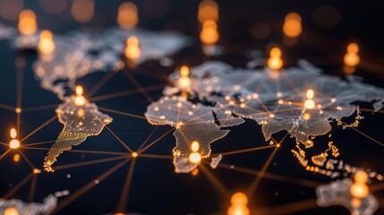 A colorful image of a globe with many lines and dots, representing people, and a few words that say "connect"
