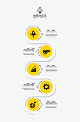 Vector infographic business presentation template with circular interconnection with 5 options.