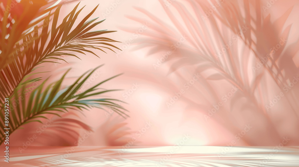 Poster light peach wall with palm leaf shadows minimal abstract background for summer product presentation