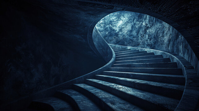 abstract illustration of a spiral staircase leading downward into darkness, illustrating the descent into depressive states and the feeling of being trapped in a downward spiral