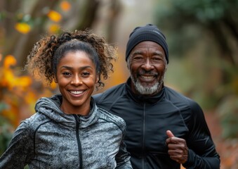 Man and woman jogging. 