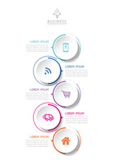 Vector infographic business presentation template with circular interconnection with 5 options.