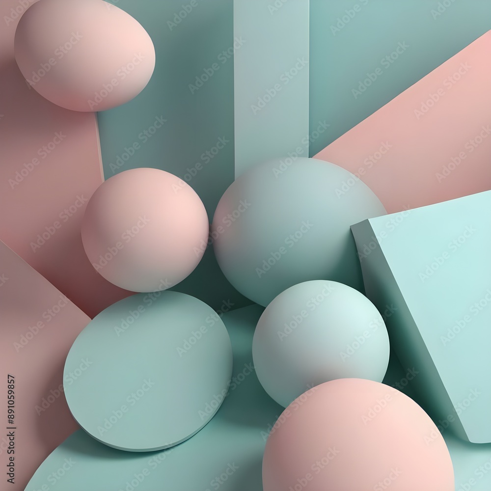 Poster pastel colored tech background with a geometric 3d structure. clean, minimal design with simple futu