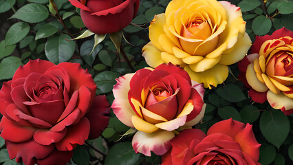 Naklejka premium rose with an extraordinary mix of yellow and red petals