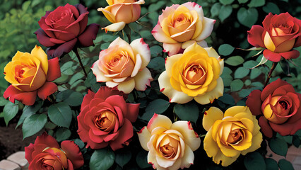 Naklejka premium rose with an extraordinary mix of yellow and red petals