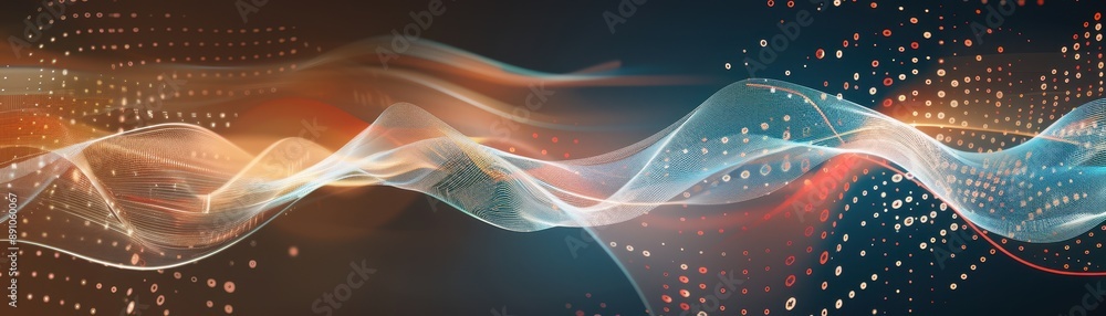 Poster a colorful wave of sound with red and orange and blue. the wave is very long and it looks like it is
