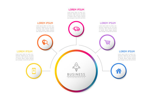 Vector infographic business presentation template with circular interconnection with 5 options.