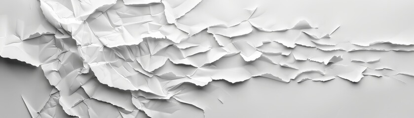 Fototapeta premium A white paper with a lot of rips and tears. The paper is torn in a way that it looks like a wave