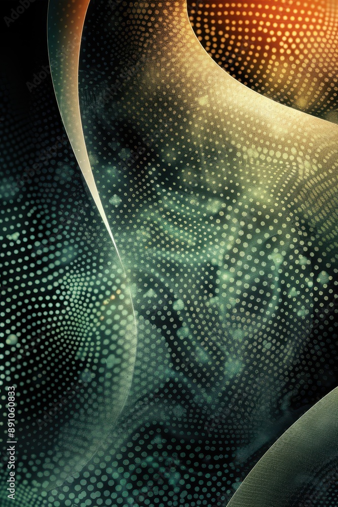 Poster a green wave with many dots on it. the dots are yellow and they are scattered all over the wave