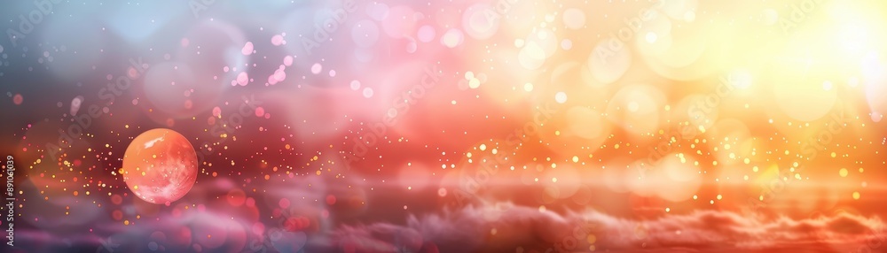 Poster a colorful background with a red ball in the center. the background is filled with bright colors and
