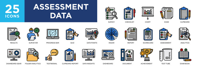 Assessment Data, business, assessment, technology, data, management icon set. icons collection. Simple vector illustration