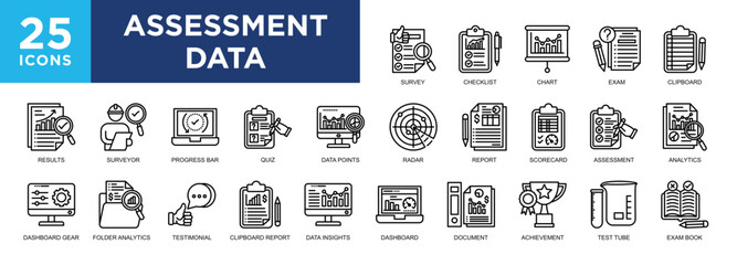 Assessment Data, business, assessment, technology, data, management icon set. icons collection. Simple vector illustration