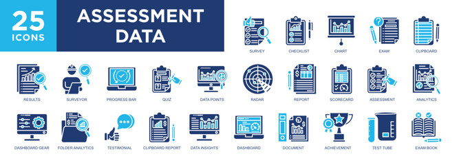 Assessment Data, business, assessment, technology, data, management icon set. icons collection. Simple vector illustration