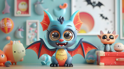 3d illustration of cute pastel mythical bat for halloween background