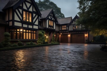 Fototapeta premium Twilight Timber Moody Panorama of Modern Masonry.jpeg