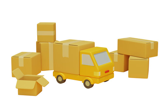 yellow color delivery service truck 3D render imgae