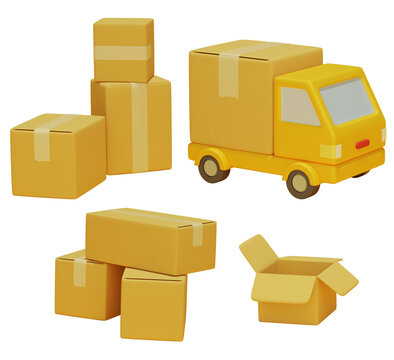 yellow color delivery service truck 3D render imgae