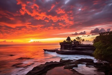 Ancient pura ulun danu bratan, besakih or famous hindu temple and tourist in bali island at sunrise