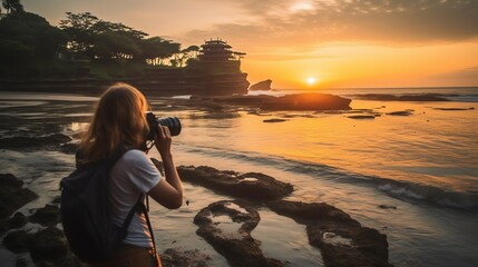 Ancient pura ulun danu bratan, besakih or famous hindu temple and tourist in bali island at sunrise