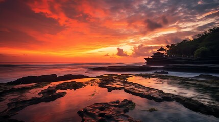 Ancient pura ulun danu bratan, besakih or famous hindu temple and tourist in bali island at sunrise