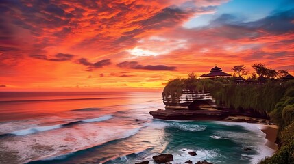 Ancient pura ulun danu bratan, besakih or famous hindu temple and tourist in bali island at sunrise