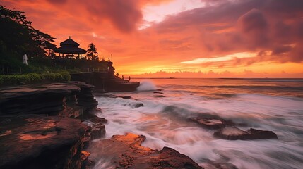 Ancient pura ulun danu bratan, besakih or famous hindu temple and tourist in bali island at sunrise