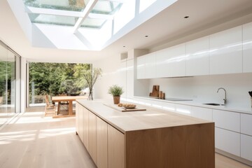 A white modern kitchen architecture furniture building.