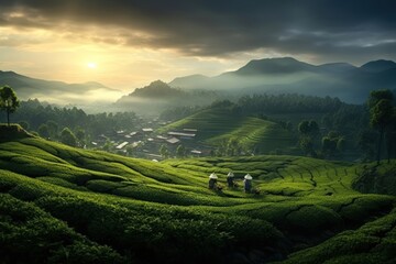 Asian plantation tea landscape panoramic outdoors nature.