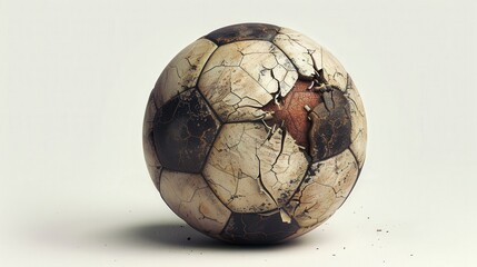A worn-out and cracked soccer ball showcasing years of use, symbolizing the enduring spirit of the game and passion for football.
