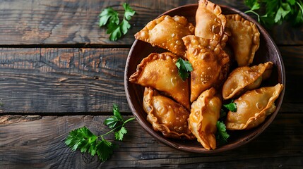 Fototapeta premium fried manty cuisine on wooden background