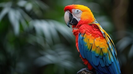 Colorful Parrot on a Branch in the Jungle - Exotic Bird Wildlife Closeup Photo for Nature and Animal Lovers