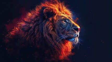 Naklejka premium Majestic Lion in Artistic Pose on Black Background