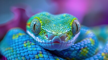 White-Lipped Tree Viper in Vibrant Blue Habitat