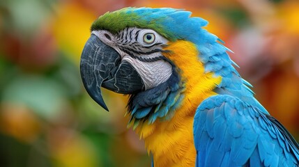 Obraz premium Vibrant Blue and Yellow Macaw Perched on Tree Branch