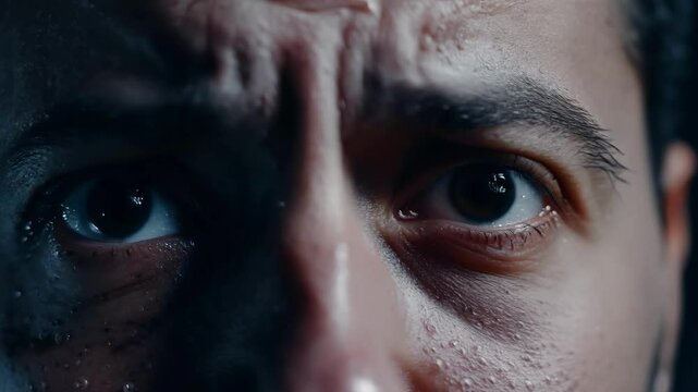 Perspirationcovered skin with visible goosebumps as the persons facial expression shifts from fear to excitement from the adrenaline rush.