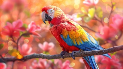 Colorful Parrot Perched on Branch in Abstract Animal Concept