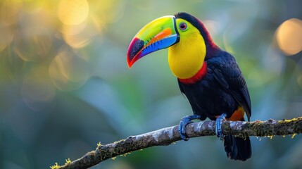 Obraz premium Colorful Keel-Billed Toucan perched on a branch in Costa Rican forest - Central America Nature and Travel Photography