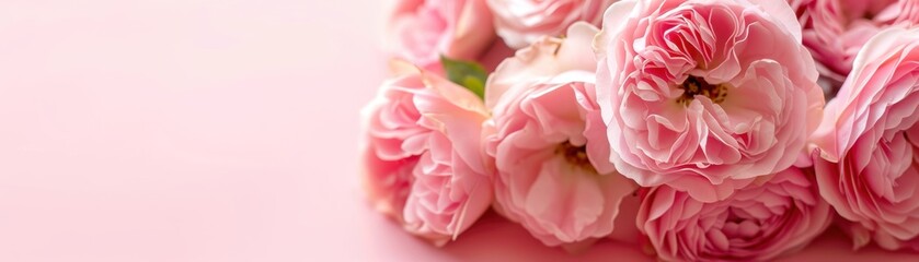 Fototapeta premium Bouquet of pink roses on a pastel background, showcasing the vibrant and romantic beauty of the flowers in a soft, charming setting.