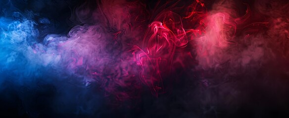 Fototapeta premium Colorful smoke on black background, red and blue flames in the air, fantasy concept art