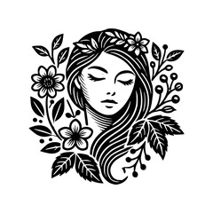 Serenity in Nature: A Woman Surrounded by Leaves and Flowers