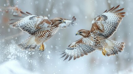 Winter Battle: Fighting Common Buzzards Amidst Buteo Buteo Scenery