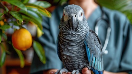 Obraz premium Exotic Pet Treatment by Zoo Veterinarian - Portrait of Orientologist Bird Doctor at Veterinary Clinic