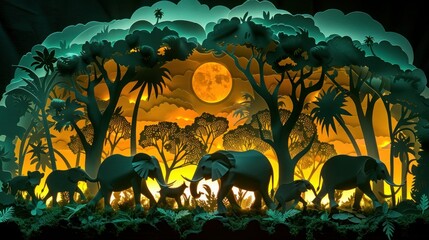 Surreal Animal Parade in Whimsical Paper Cut Style Invoking Wonder