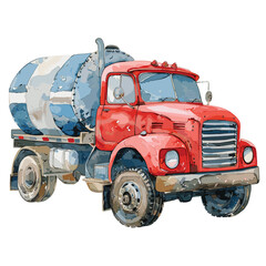 Obraz premium Red Vintage Cement Mixer Truck Watercolor Illustration