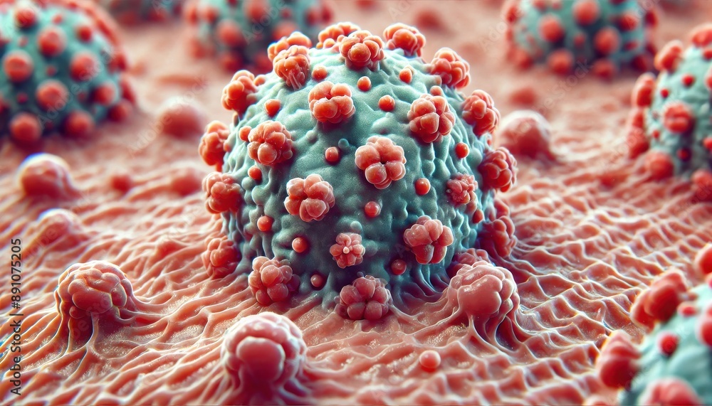 Aufkleber a highly detailed macro image of virus particles on a surface, showcasing the intricate structure an