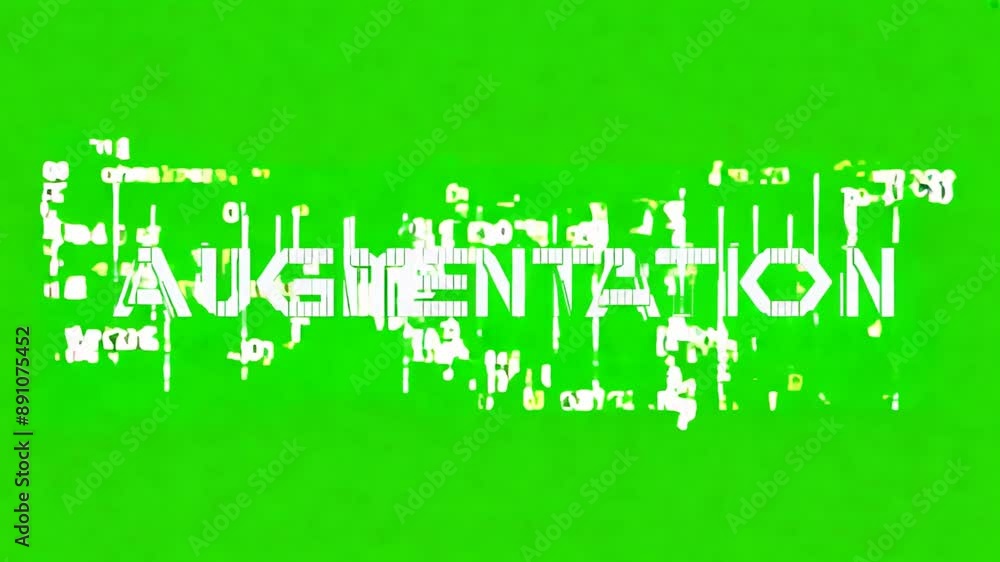 Poster white augmentation text with a glitch effect animation on a green screen, technology, future, and in