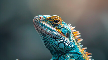 Fototapeta premium Vibrant Colorful Lizard Close-Up on Rock in Wildlife Photography